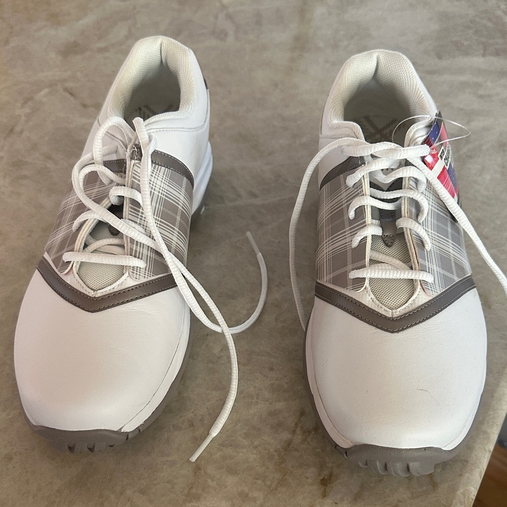 Nike White and Gray Checkered Golf Shoes